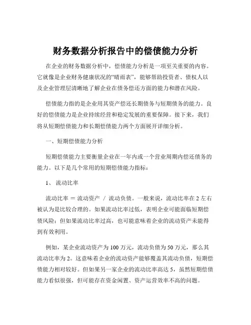 财务数据分析报告中的偿债能力分析