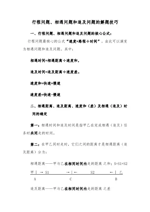 行程问题、相遇问题和追及问题的解题技巧