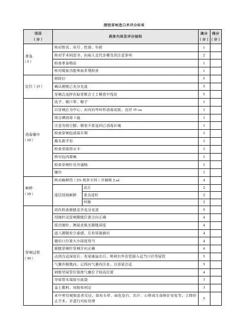 膀胱穿刺造口术评分标准