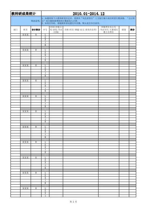 近3-5年科研成果统计积分表模板