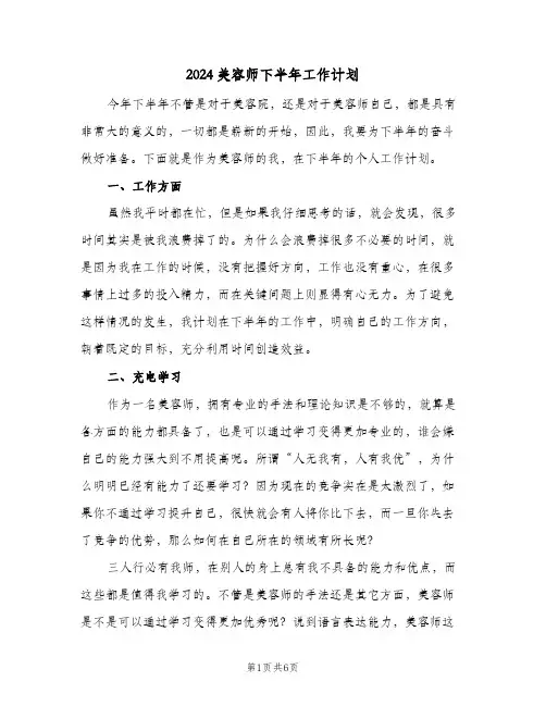 2024美容师下半年工作计划（五篇）