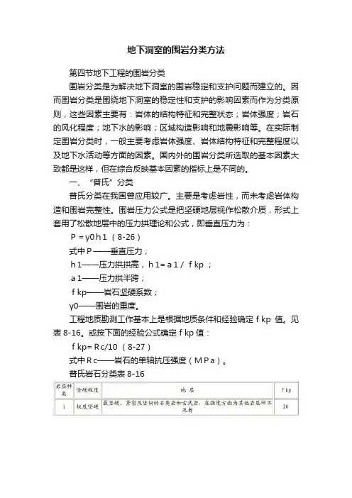 地下洞室的围岩分类方法