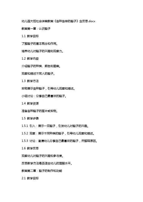 幼儿园大班社会详案教案《各种各样的鞋子》含反思