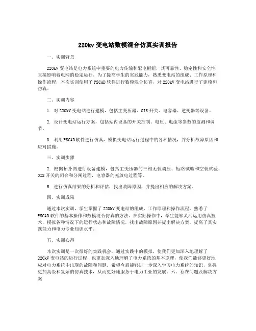 220kv变电站数模混合仿真实训报告