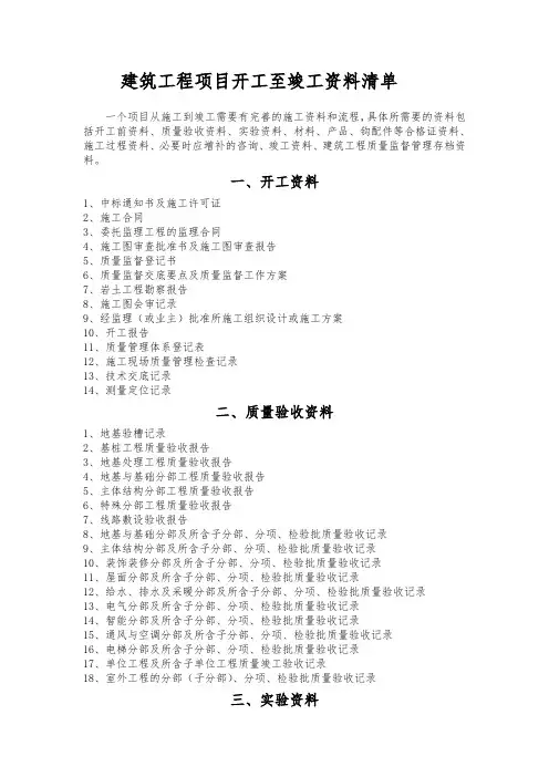 建筑工程开工至竣工施工全过程文件清单【经典word含各类资料清单】