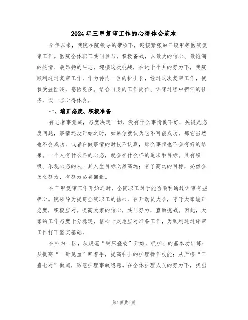 2024年三甲复审工作的心得体会范本(2篇)