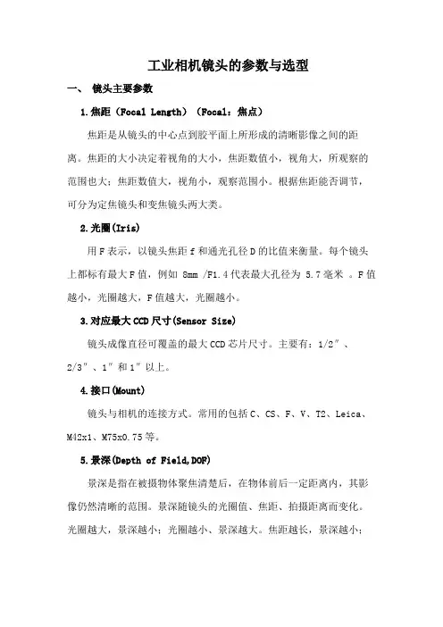 工业相机镜头的参数与选型