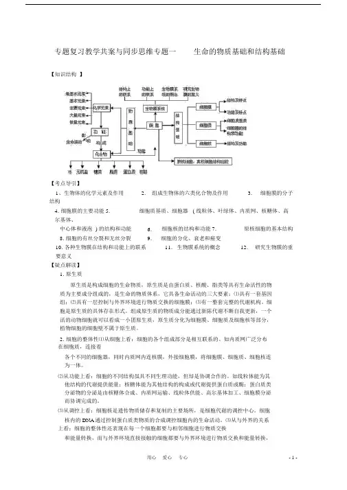 高三生物二轮复习专题一生命的物质基础和结构基础人教版.doc