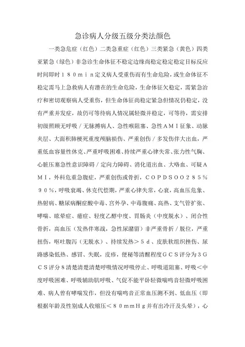 急诊病人分级五级分类法颜色