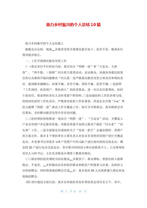 助力乡村振兴的个人总结10篇