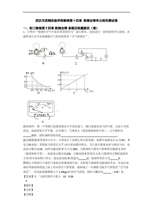 武汉市武钢实验学校物理第十四章 欧姆定律单元培优测试卷