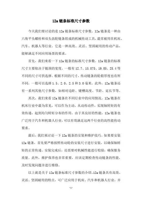 12a链条标准尺寸参数