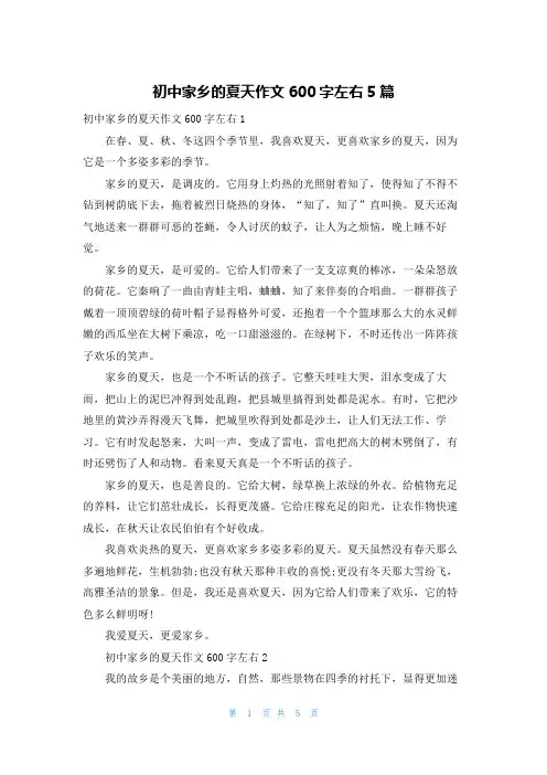 初中家乡的夏天作文600字左右5篇