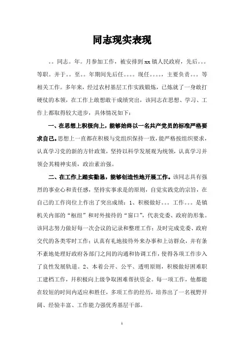 某某某同志现实表现
