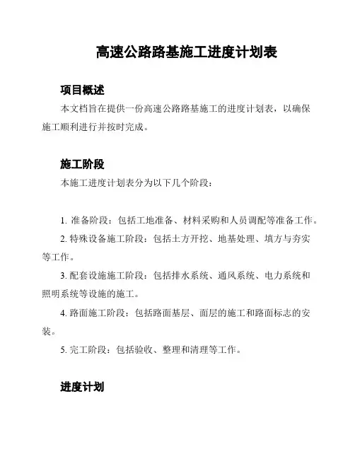 高速公路路基施工进度计划表