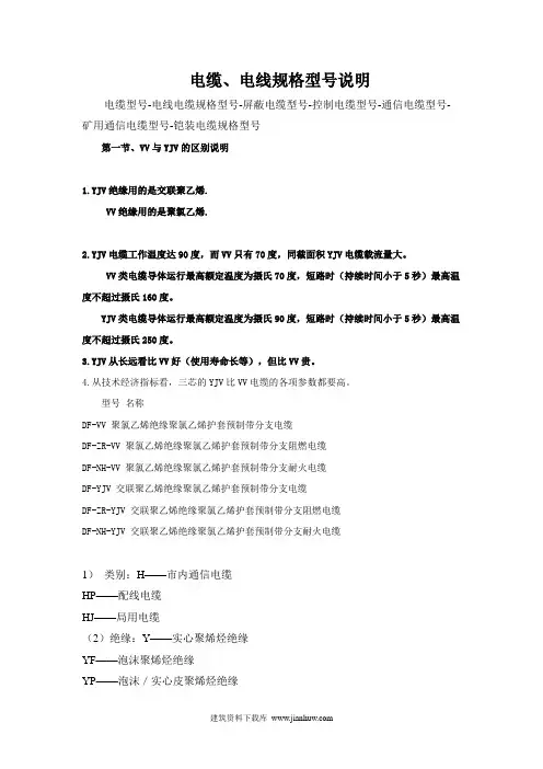 电缆、电线规格型号说明