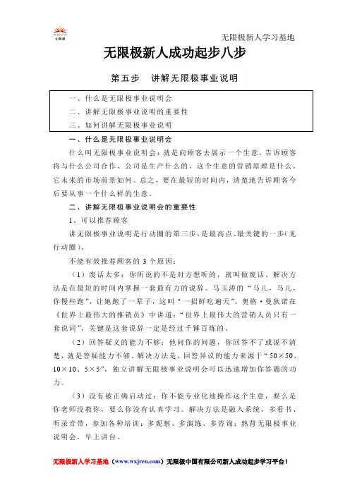无限极新人成功起步八步 第五步 讲解无限极事业说明