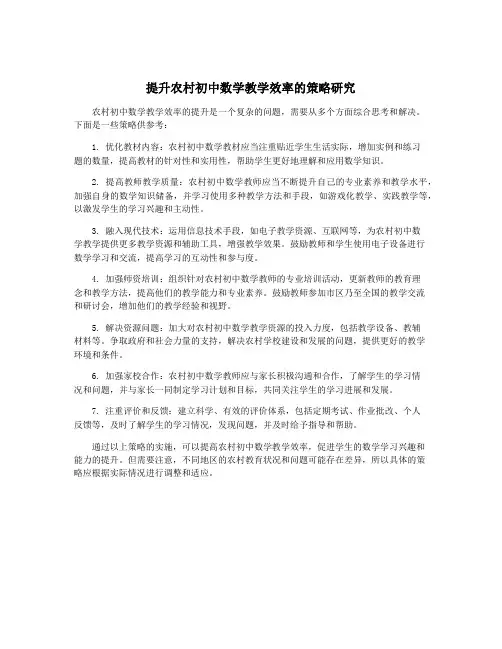 提升农村初中数学教学效率的策略研究