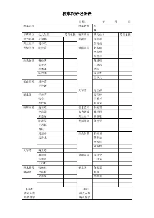 班车跟班记录表