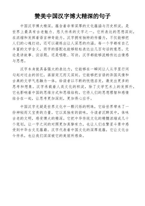 赞美中国汉字博大精深的句子