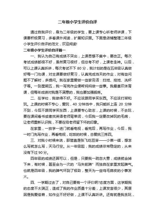 二年级小学生评价自评