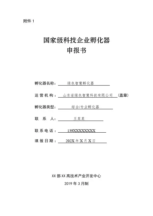 国家级科技企业孵化器申报书(示例样表)