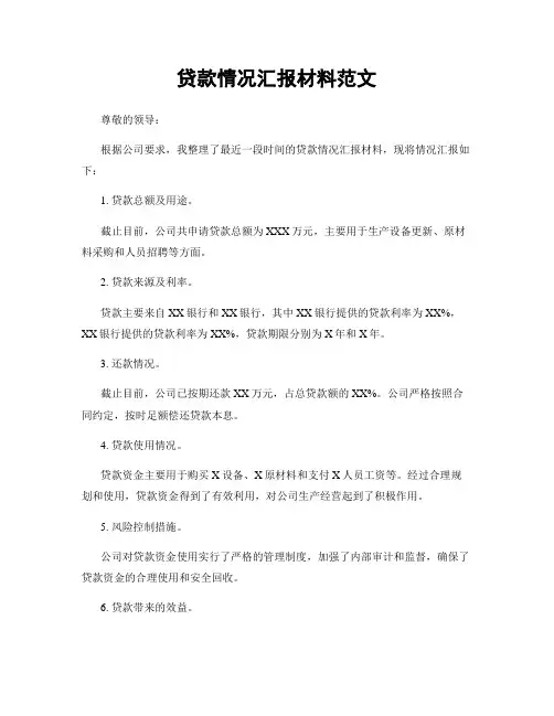 贷款情况汇报材料范文