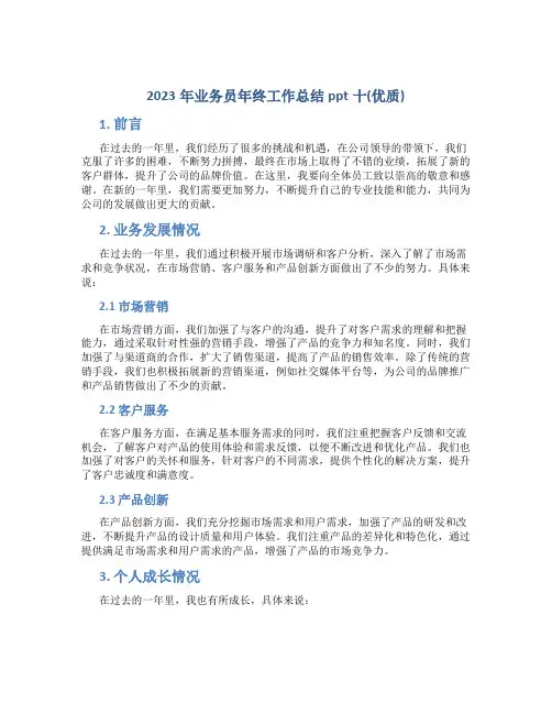 2023年业务员年终工作总结ppt十(优质)