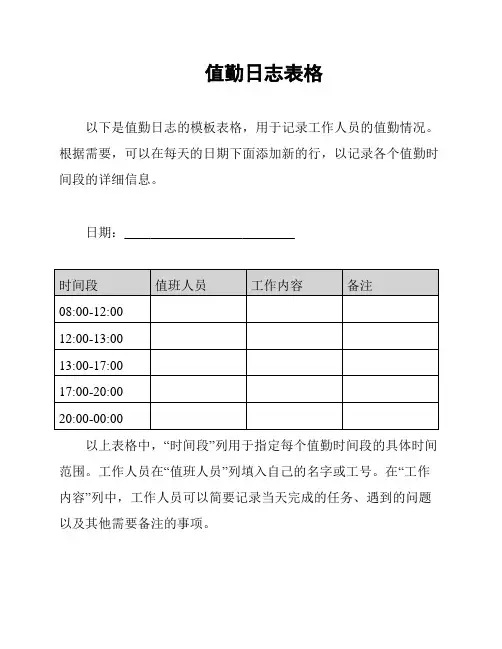 值勤日志表格