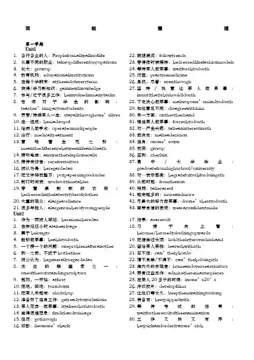 上海市高一高二英语教材词组整理