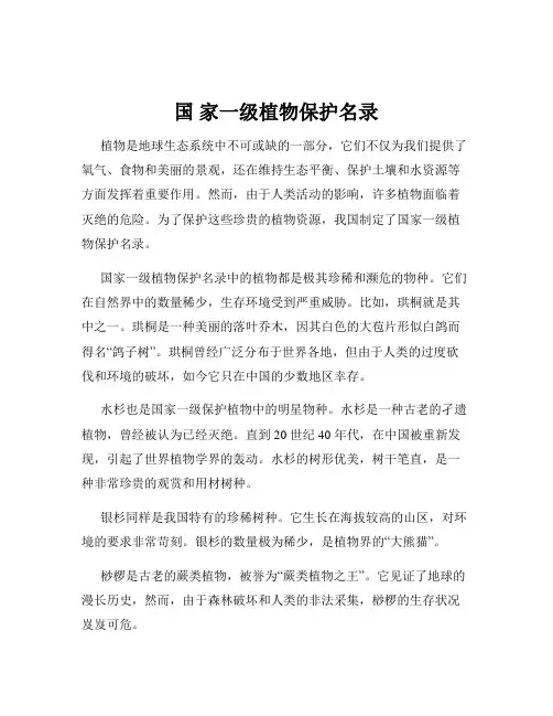国 家一级植物保护名录