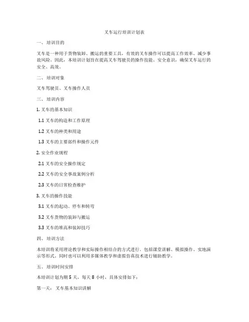 叉车运行培训计划表