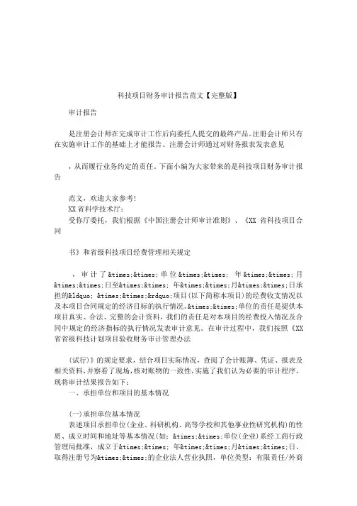 科技项目财务审计报告范文【完整版】