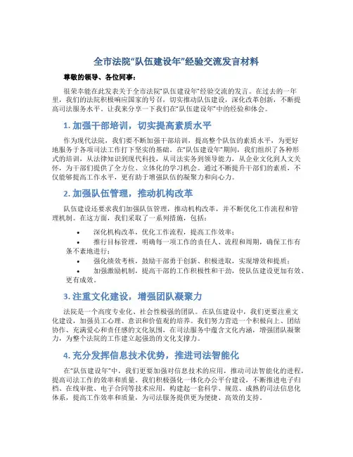 全市法院“队伍建设年”经验交流发言材料
