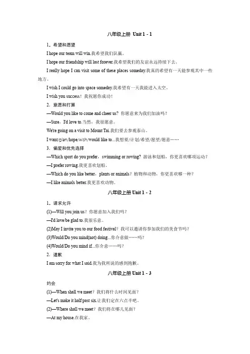 仁爱版中考英语复习八年级上册和下册重点功能句