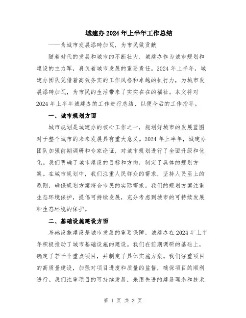 城建办2024年上半年工作总结