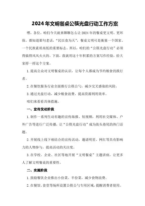 2024年文明餐桌公筷光盘行动工作方案