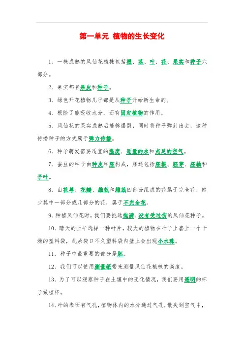 新教科版四年级下册《科学》全册知识点整理、考点归纳、考试必备