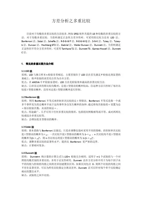 方差分析之多重比较