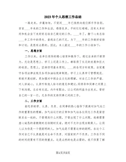 2023年个人思想工作总结(2篇)