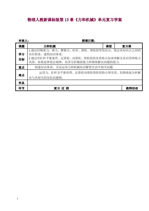 【精选】人教新课标版物理第13章《力和机械》单元复习学案.doc