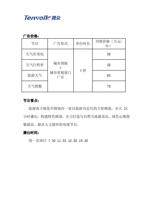 海南旅游卫视天气预报及气象标版广告价格