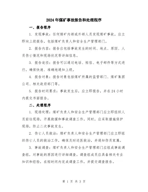 2024年煤矿事故报告和处理程序
