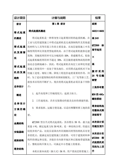 QTZ塔式起重机总体及顶升套架的设计计算说明书