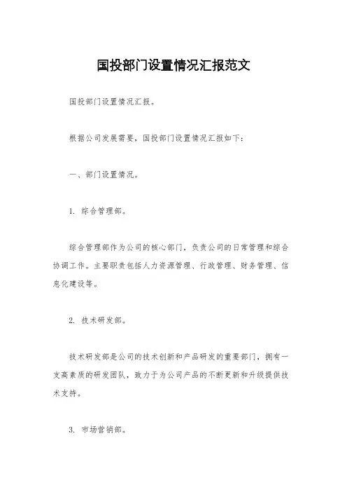 国投部门设置情况汇报范文