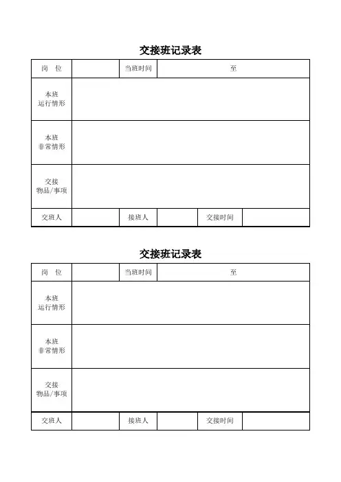 门卫保安值班交接班记录表范本