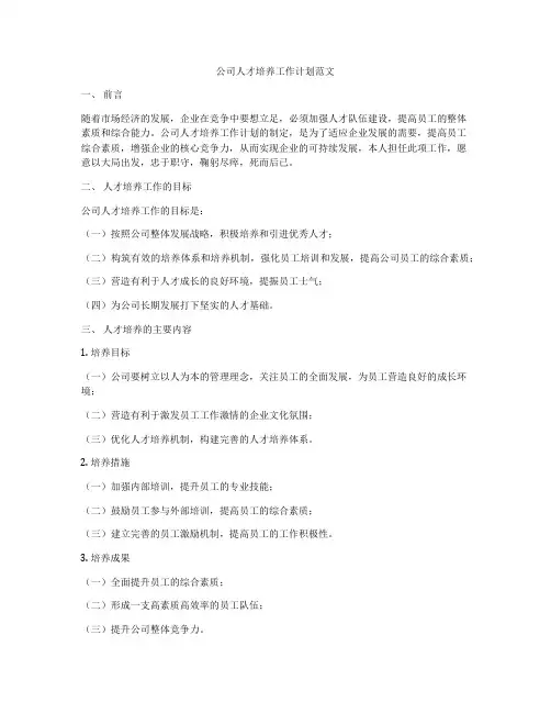 公司人才培养工作计划范文