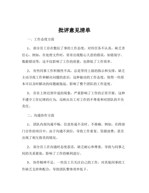 批评意见清单