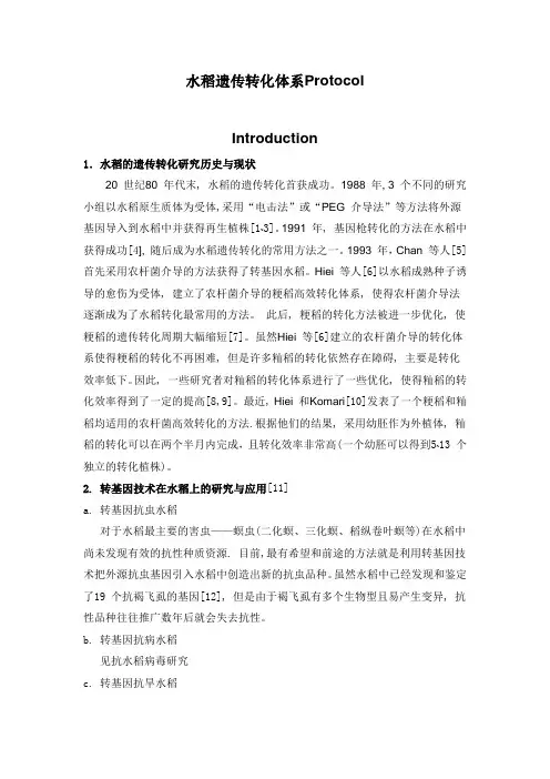 水稻遗传转化体系Protocol
