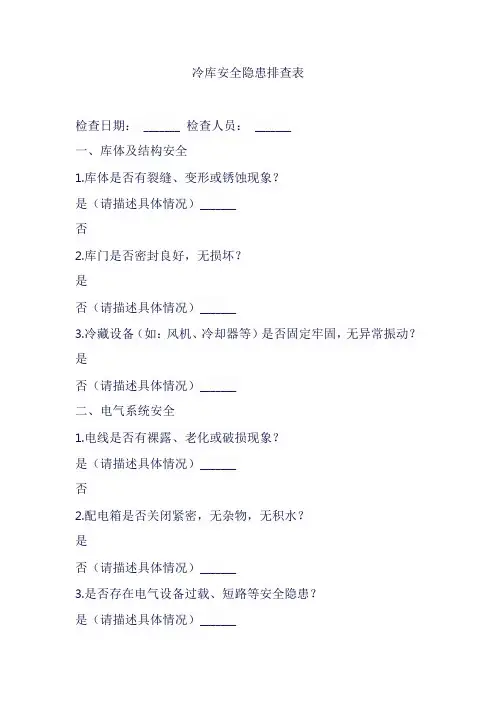 冷库安全隐患排查表